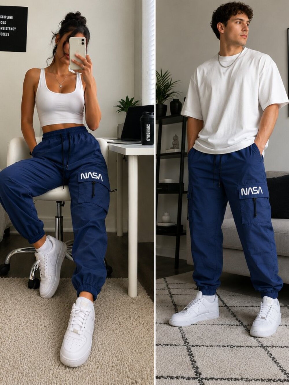 SHEIN NASA Cargo Jogger Pants Womens Small Blue Elastic Waist Spacecore